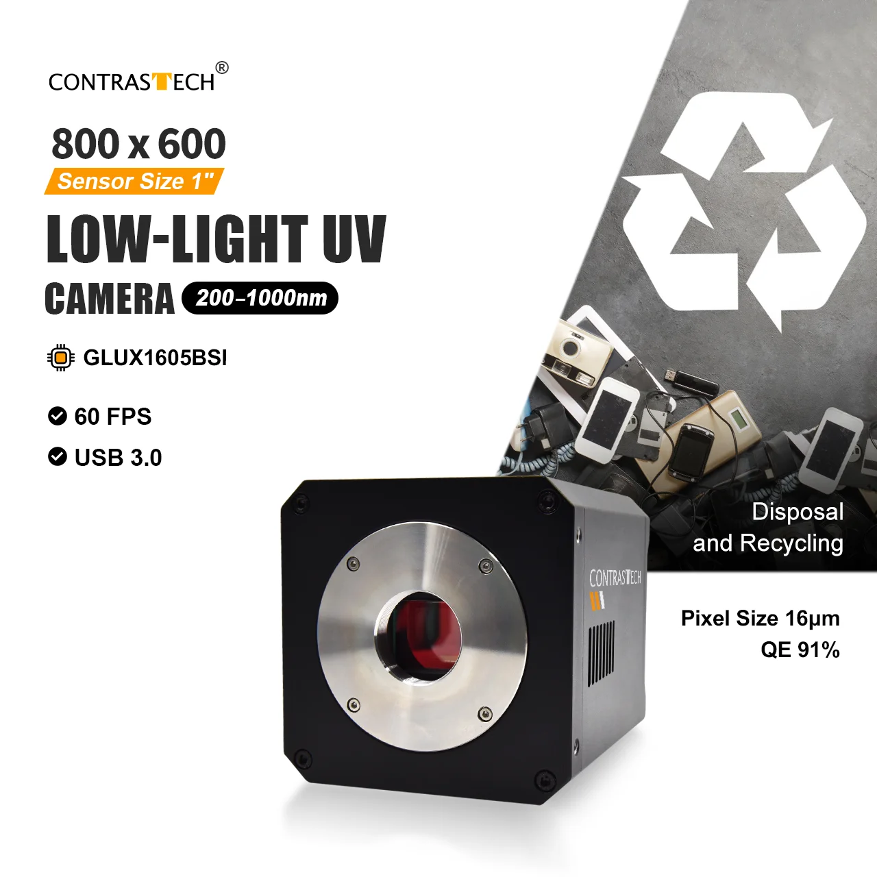 Low Noise 200 to 400nm  4MP 100fps  GSENSE2020BSI UV-Sensitive Industrial Camera for Biological Microscopy and Forensics