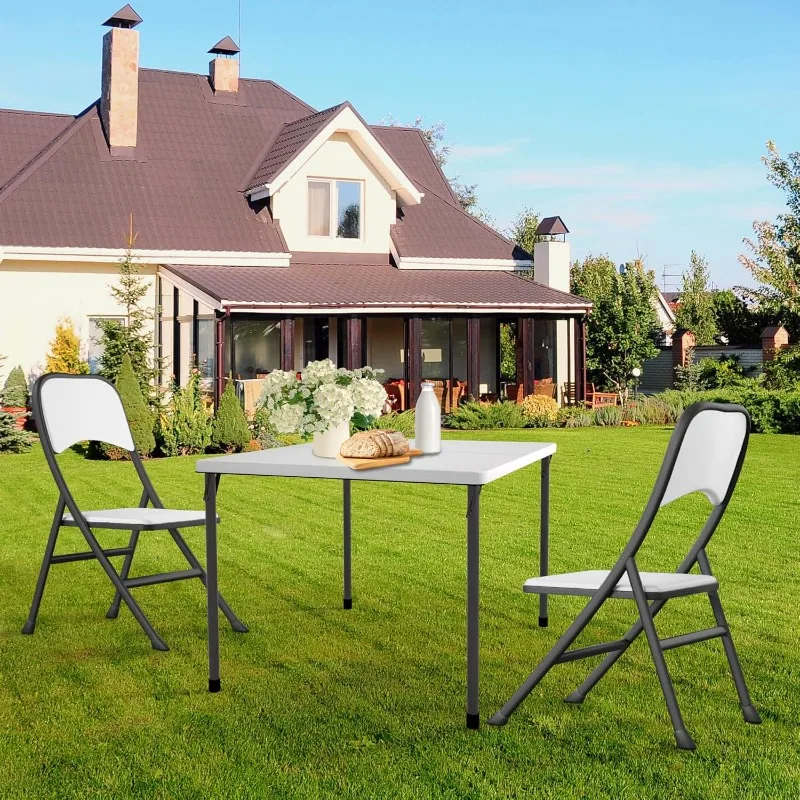 

34" Folding Table, Portable Square Folding Card Table with Collapsible Legs & Carrying Handle, Plastic Tables for Camping,Picnic