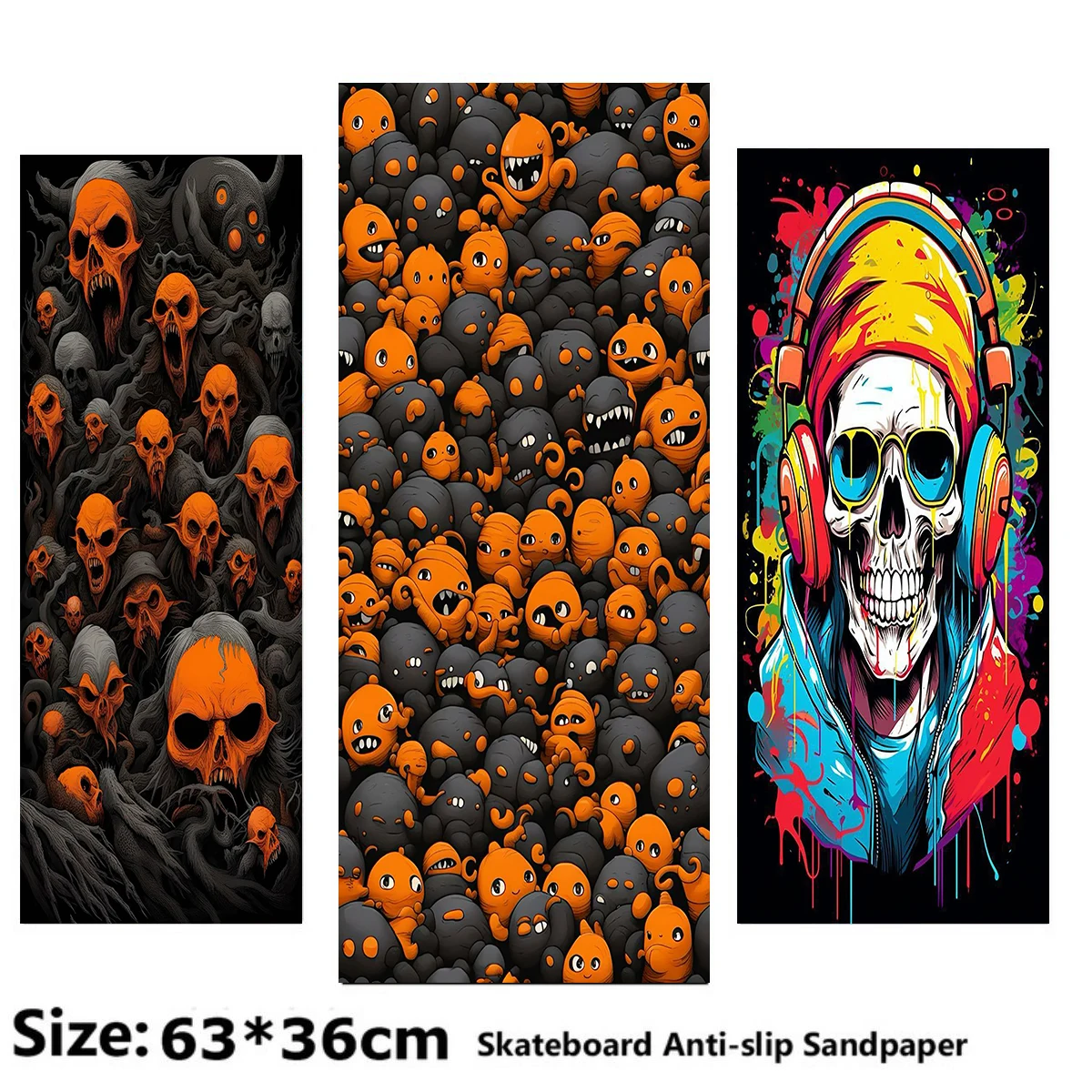 

Colorful and Vibrant Streetwear Skeleton Pattern Electric Scooter Anti-slip Sticker Sandpaper Skateboard Grip Tape Sheet 63*36cm