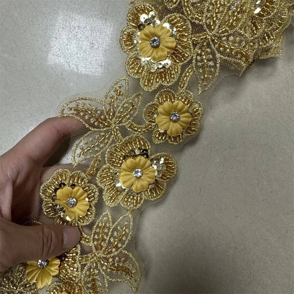 4.5yards Gold Silver Sequin Beading Embroidery Wedding Dress Headband Trim