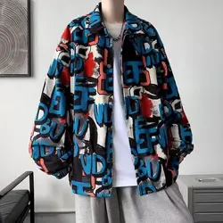 Spring Autumn New Fashion Corduroy Letter Turn-down Collar Long Sleeve Men's Clothing Blouse American Style Trend Popularity Top