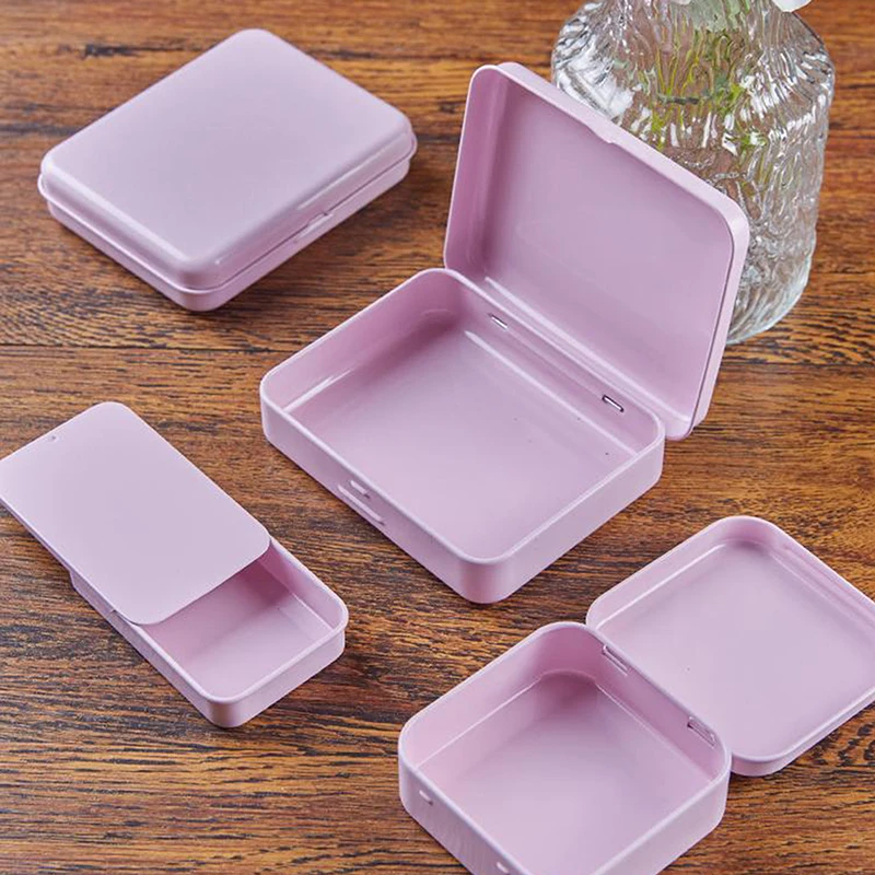 1Pcs Mini Metal Tinplate Container Square Hinged Flip Storage Box Small Kit Case Jewelry Coin Candy Organizer Portable Box