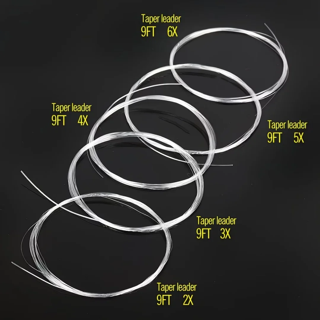 5 Stück Fliegenfischen-Vorfachseil 9FT 0X-7X Klares Konisches Nylonseil mit Schlaufe für Forelle, Barsch, Lachs, Hecht – Detail 3