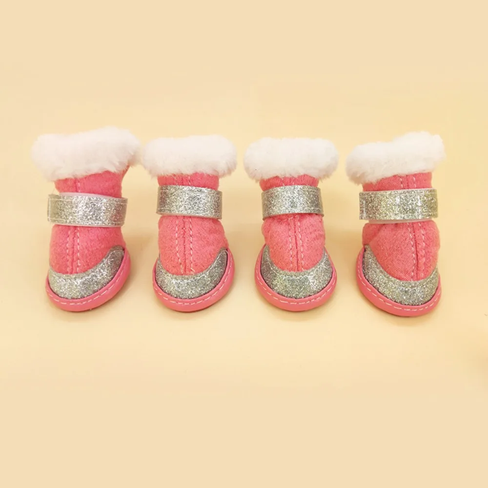 

4Pcs/Set Reflective Waterproof Winter Dog Shoes Thickened Warm Anti-slip Dog Shoes Soft Sole Adjustable Puppy Boots Snow Walking