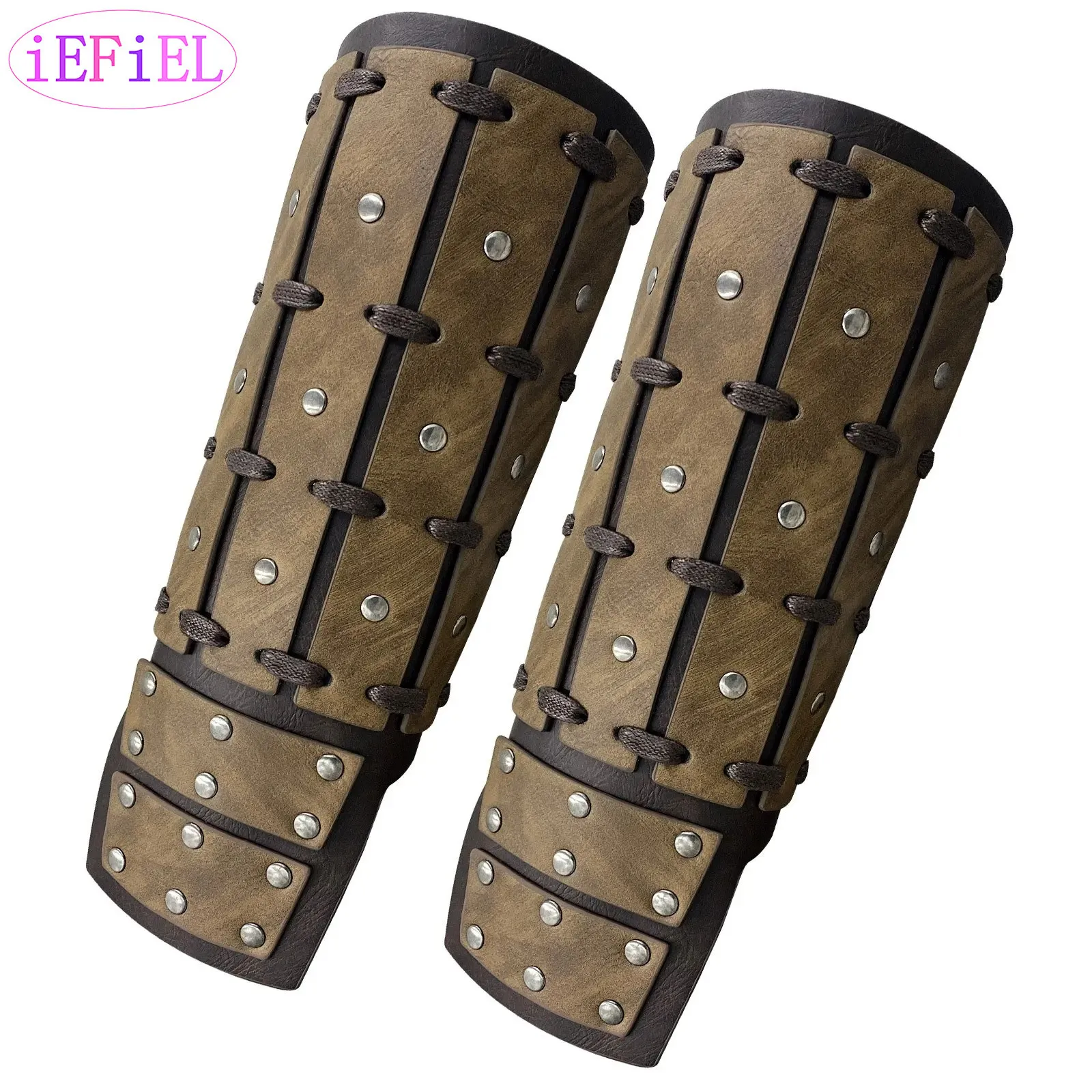 

2Pcs Medieval Viking Knight Arm Guards Faux Leather Long Strips Reinforcement Rivets Lace-up Arm Armors Protectors