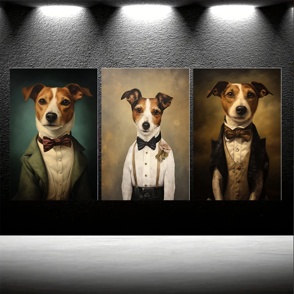 （NoFranme 3PCS）-3pcs Set Jack Russell Terrier Canvas Wall Art, Classic Style Oblong Horizontal Pet Themed Artwork, Decorative