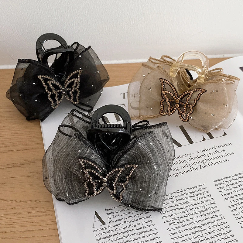 Rhinestone Butterfly Grab Clip For Women Temperament Elegant Mesh Hair Clip Fashion Hair Accessories image 5