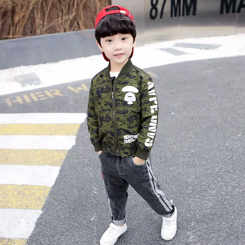 Новинка 2025, камуфляжная бейсбольная куртка для мальчиков, двухслойная ветровка, куртка для детей, весенне-осенние тенденции, стильная уличная куртка