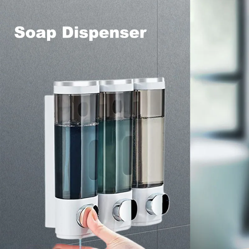 Liquid Soap Dispenser Three-Head  Shower and Lotion Dispenser Waterproof Shampoo Gel Container Wall Mount with Clear Window