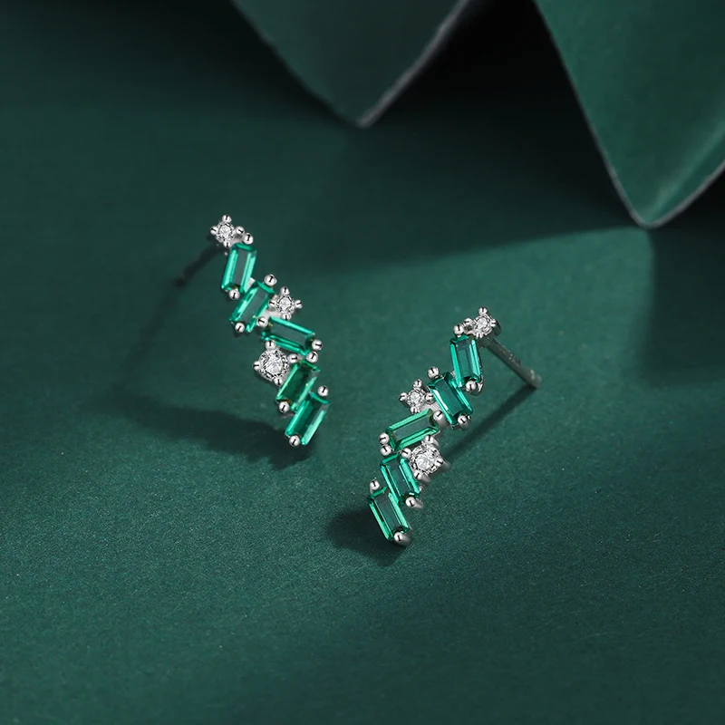 NEW Delicate Emerald Paraípa Original Sterling Silver Studs Earrings For Women Irregular Full Diamond Anniversary Gift Jewelry