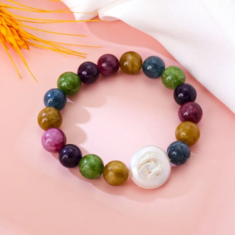 

Classica Ethnic Style Colorful Agate Bracelet Elegant Light Luxury Niche Style Baroque Pearl Elastic Bracelet