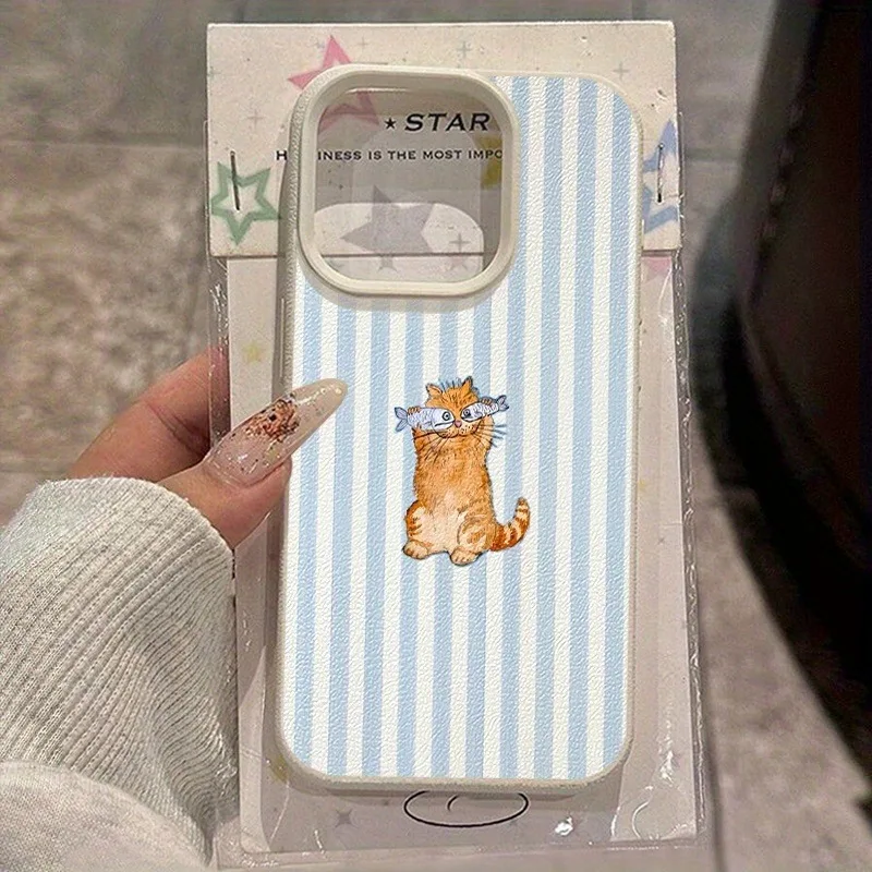 

Funny Cat Striped Print Lychee Pattern Phone Case For iPhone 17 Pro Max 16 Plus 15 14 13 12 11 16E 17E Air XS Max XR X XS Cover