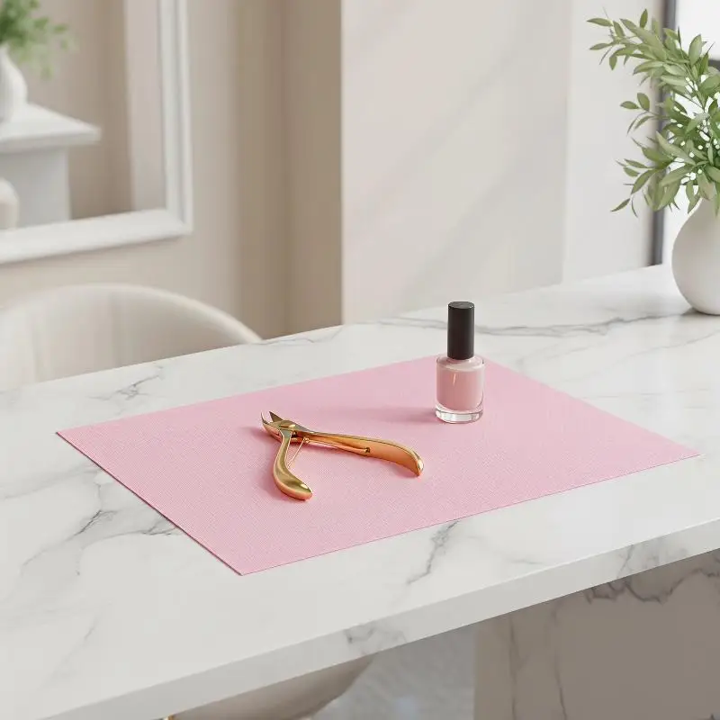 Disposable Manicure Table Mat Waterproof Pink 3 Ply Foldable Nail Art Supply for Beginner Nail Tech Salon Use