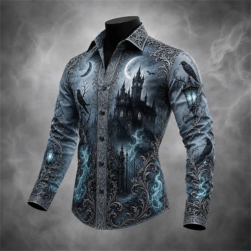 Halloween Blood Stains Button up Shirt Men Long Sleeve Casual Dress Shirt Fashion Horror Party Cosplay Costume Casual for Men