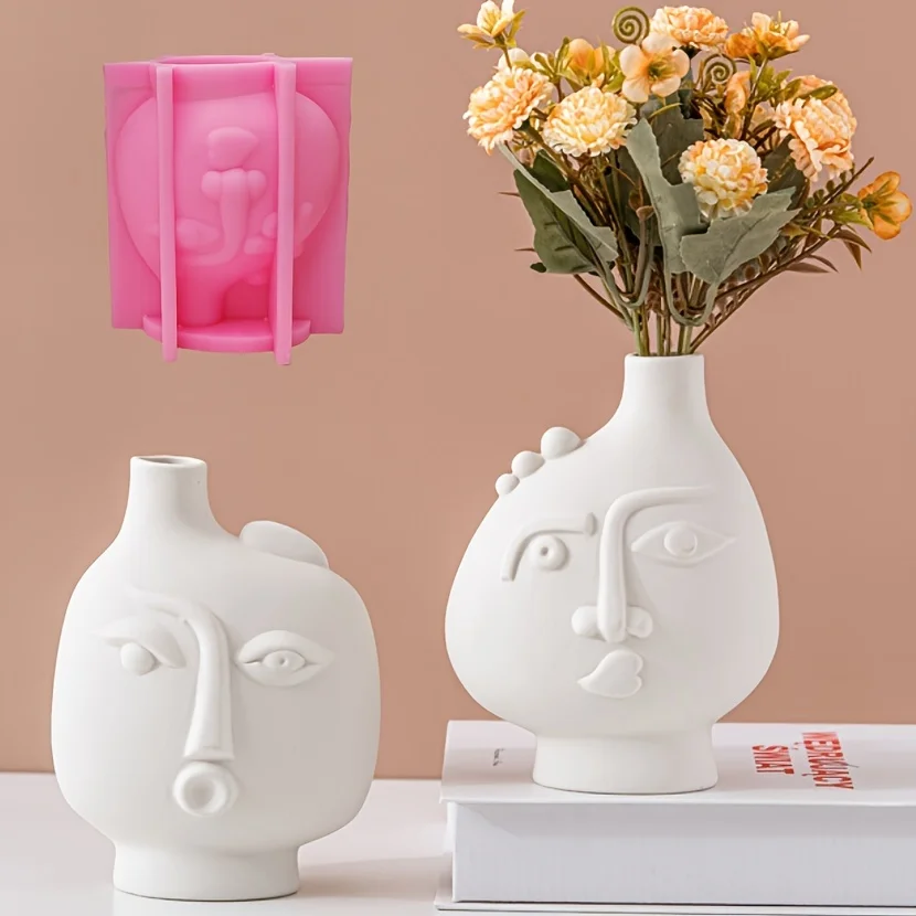 Nordic Abstract Face Vase Epoxy Resin Silicone Mold Minimalist Human Head Portrait Vase Concrete Cement Gypsum Silicone Mold