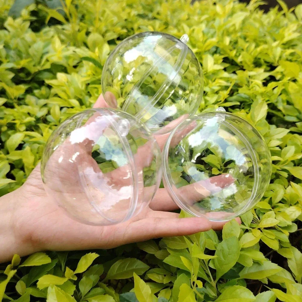 1/12Pcs 5-10cm Hollow Balls DIY Plastic Transparent Fillable Bauble Christmas Tree Hanging Ornaments Home Party Gifts Box Decor
