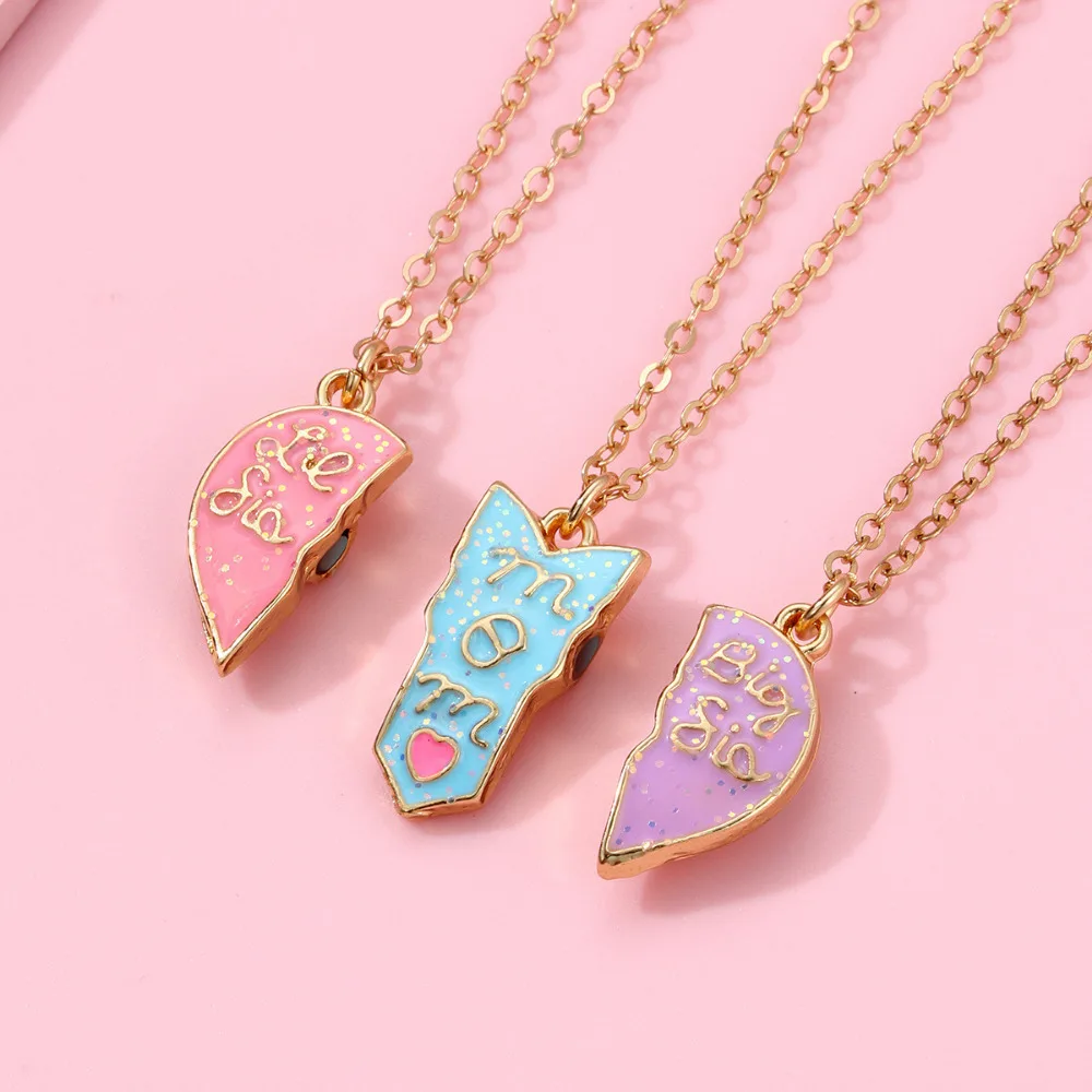Karsyngirl 3Pcs/set Letter Mother Sister Heart-shaped Pendant Best Friend Necklace BFF Friendship Jewelry Gifts for Girls