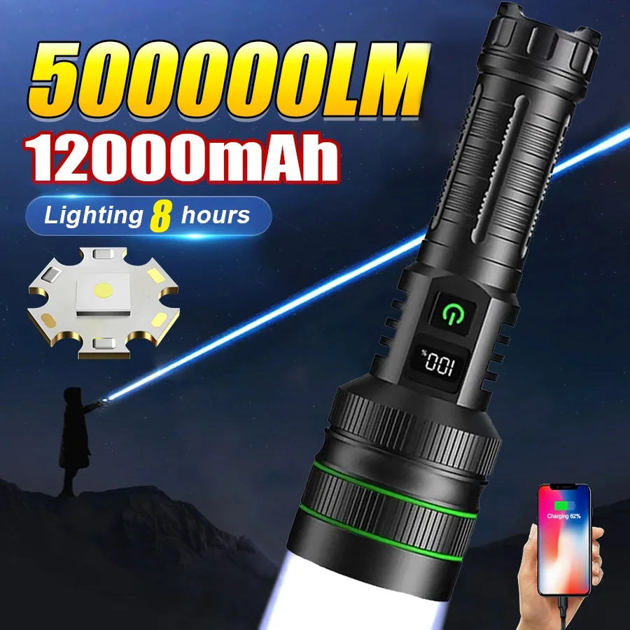 Hot Selling 500000LM White Laser LED Flashlight 1500 Meters Long Range 26650 Battery USB Rechargeable Tactical Portable Lantern