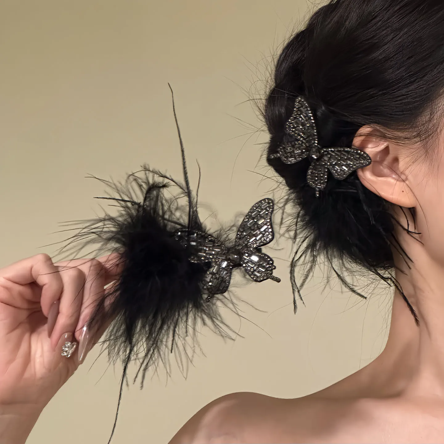 

Butterfly Feather Hairpin Women's Edge Clip Versatile Broken Hair Bangs Clip Half Tie Hair Duck Beak Clip Hair Accessories