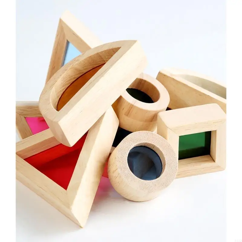 F62d 24pcs/conjunto Blocos construção caleidoscópicos com tábua acrílico colorida brinquedos educacionais para