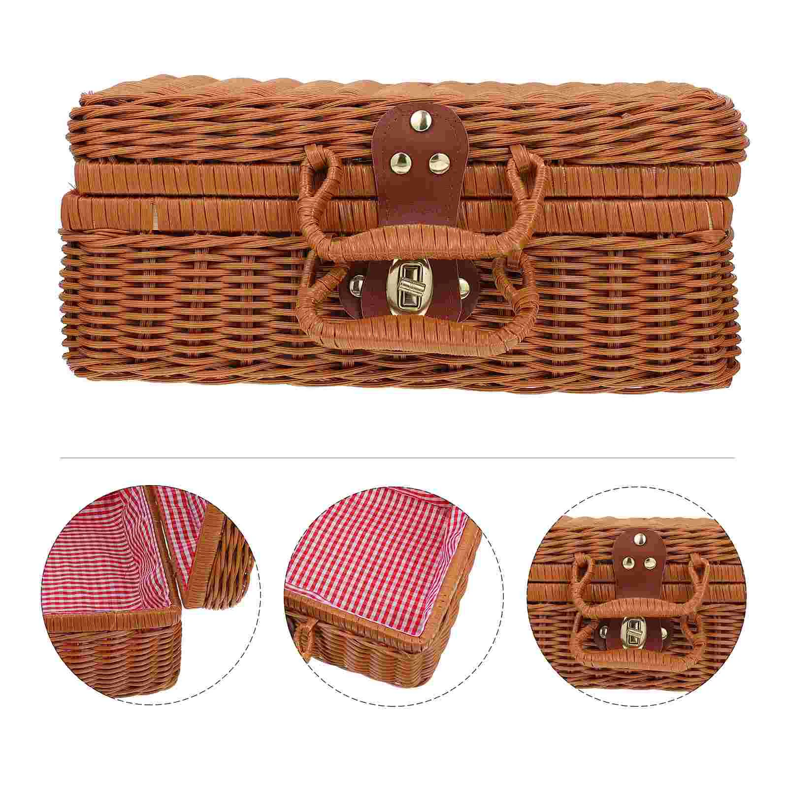 

Ipetboom Woven Baskets Rattan Suitcase Imitation Rattan Suitcase Storage Basket Interlining Wicker Storage Box Picnic Vintage