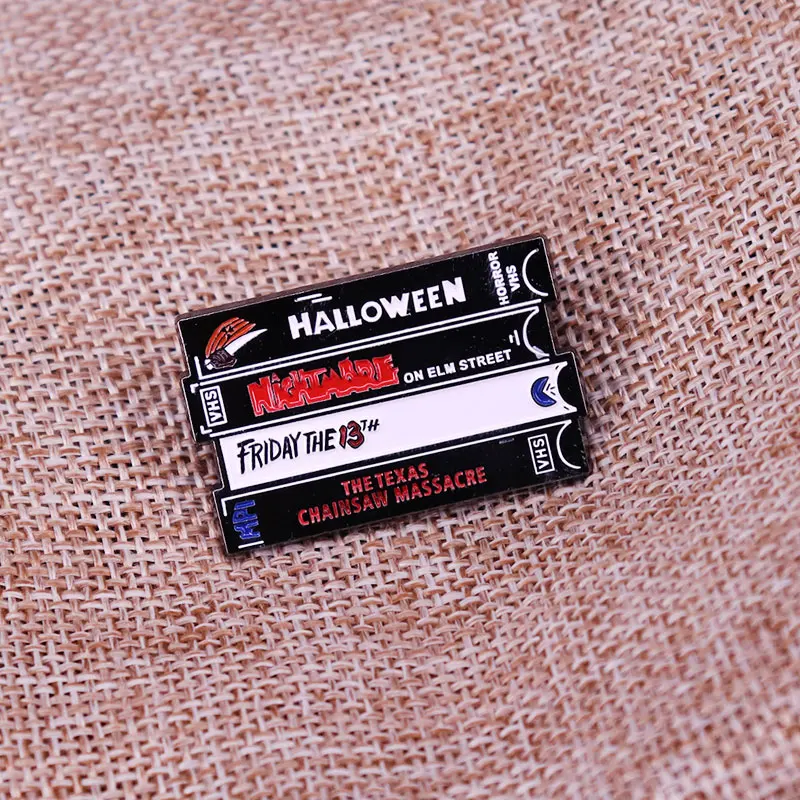 الرعب فيلم جمع فيديو الشريط المينا دبوس هالوين فيلم VHS أشرطة شارة بروش ظهره الديكور مجوهرات #4