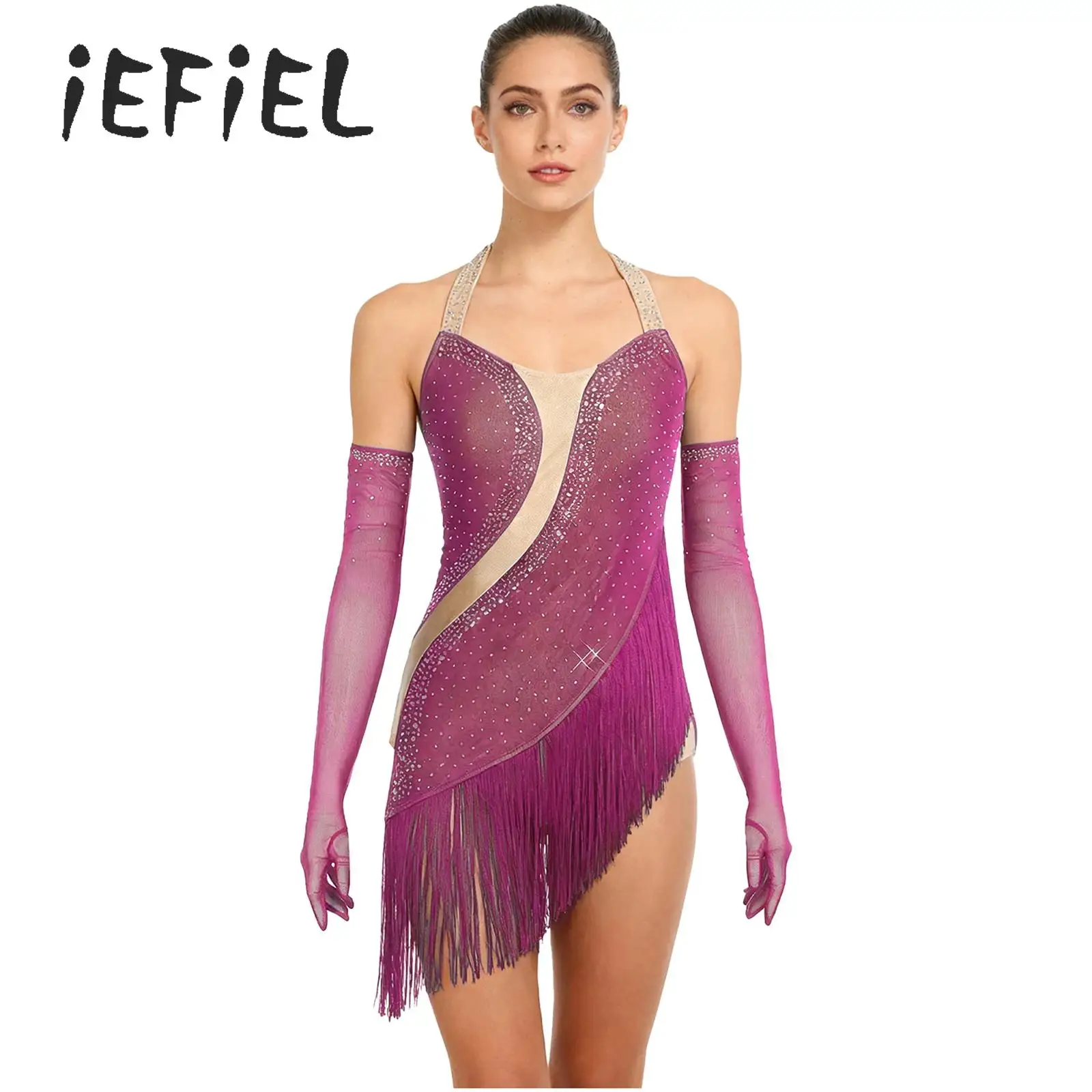 

Women Dance Costume Performance Competition Leotard Ice Figure Skating Dress Rhinestone Tassel Latin Tango Cha-cha Dancewear