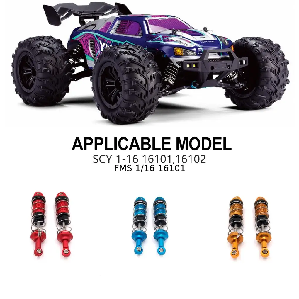 

RCGOFOLLOW, 2 шт., гладкий передний и задний амортизатор из алюминиевого сплава для 1/16 Rc, передний и задний амортизатор FMS 16101 16102, серебристый