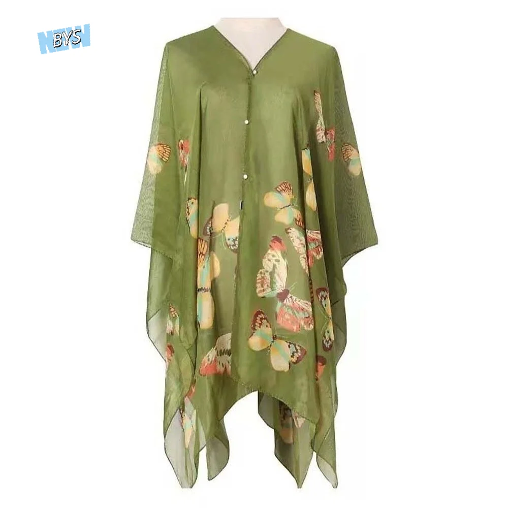 

Sweet Breathable Sunscreen Butterfly Shawl Long with Buckle Thin Large Scarf Polyester Lightweight Seaside Vacation Cloak Gift