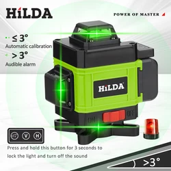 HILDA 4D 16 Lines Laser Level Self Leveling 360 Horizontal And Vertical Ultra Strong Laser Level Green Beam Laser Level