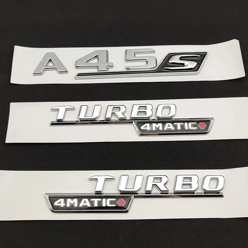 Autocollant d'emblème 3D ABS chromé noir, logo A45 S, lettres Turbo 4travaillait c, insigne de coffre de voiture, accessoires Mercedes A45S Jas W177