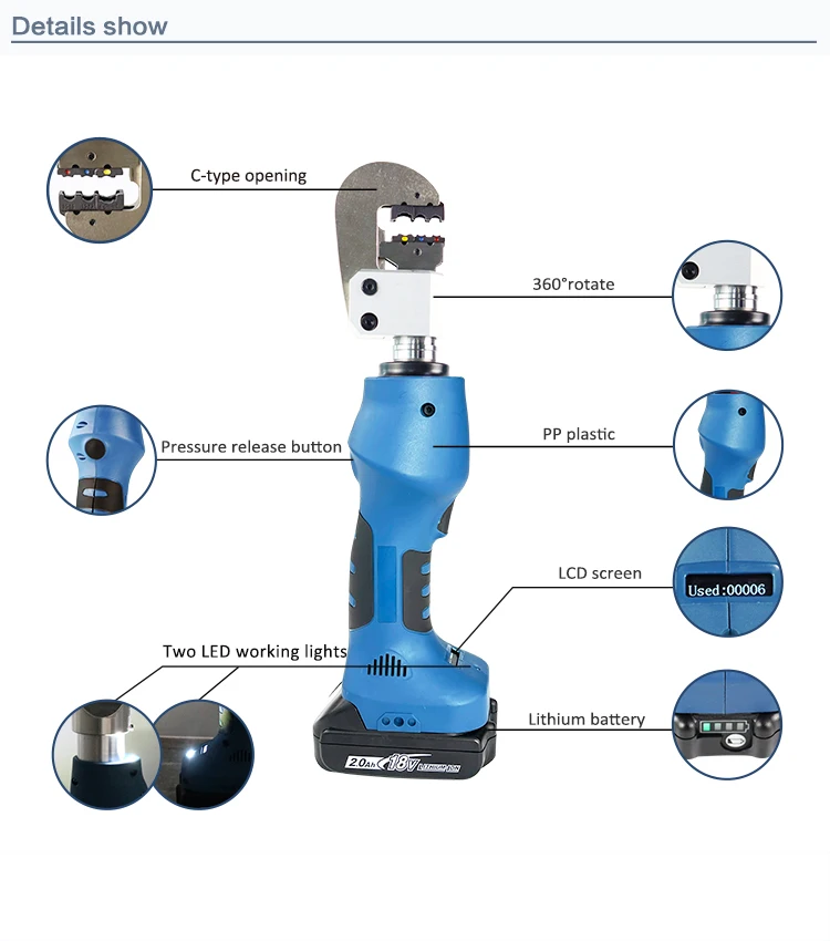 ECT-1510 Battery Powered Cable Wire Lug 1.5T Hydraulic Terminal Crimping Tool