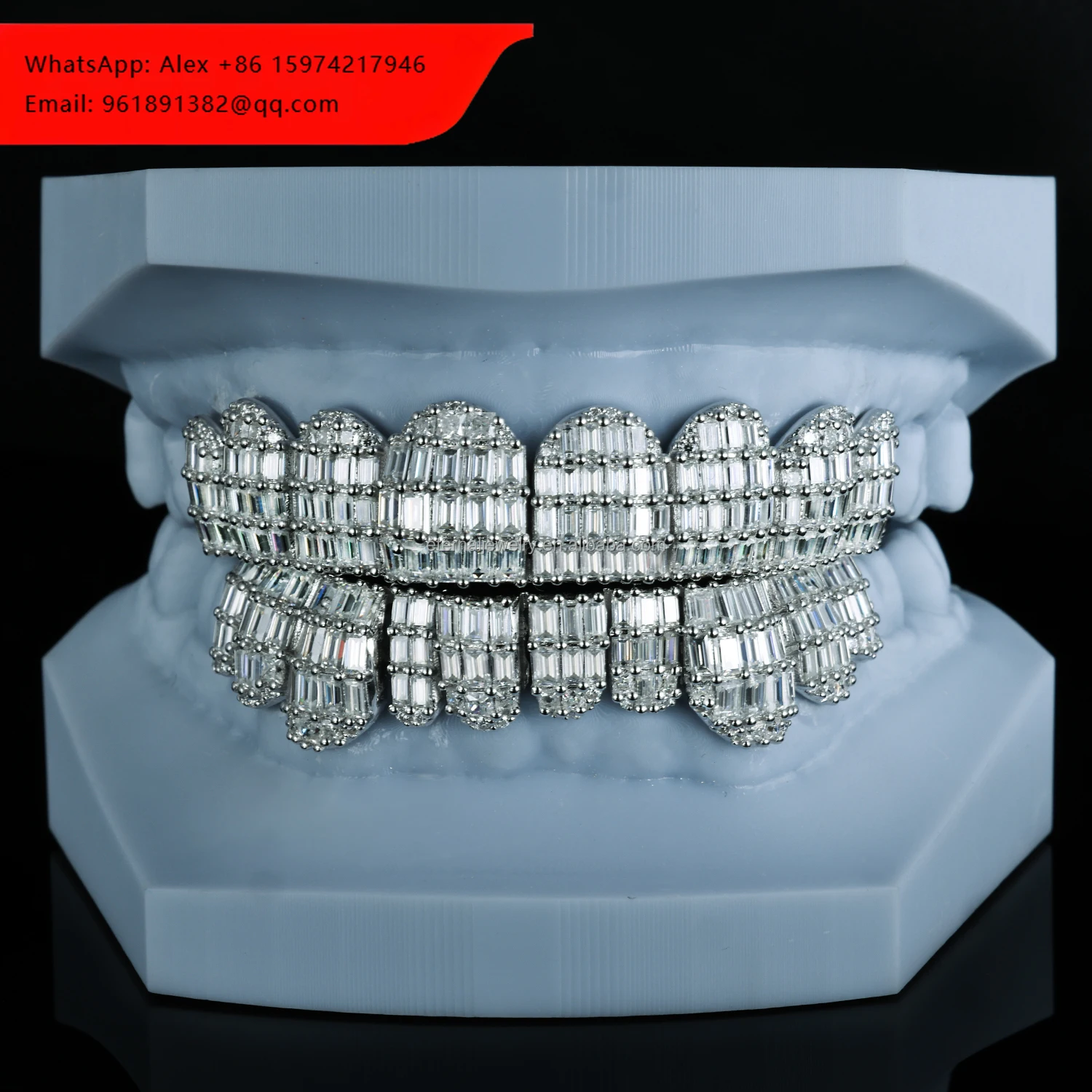 

Flawless Emerald Cut Invisible Setting Grillz Rose Gold Factory Custom 8 On 10 S925 Silver VVS Moissanite Lab Diamond Grillz