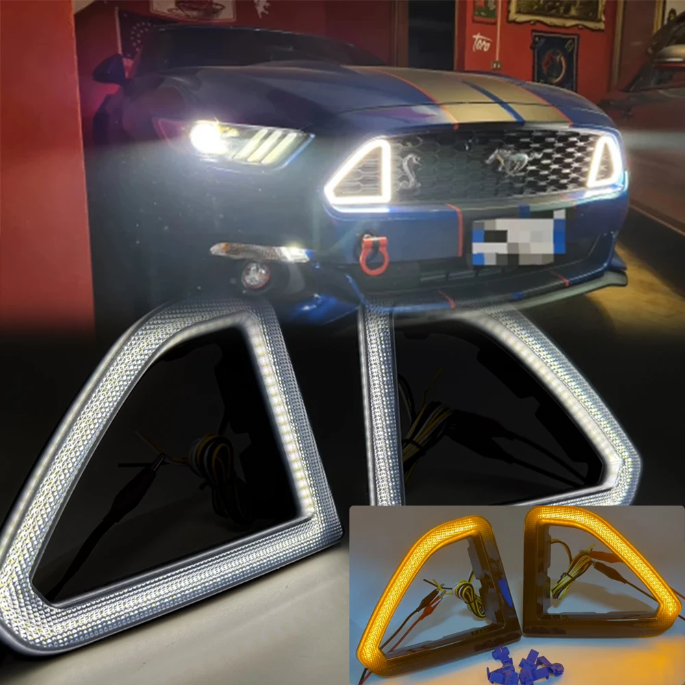 

For Ford Mustang 2015-2017 Front Grill Bumper Side Marker LED Switchback DRL Lamp Flowing Turn Signal DRL Light