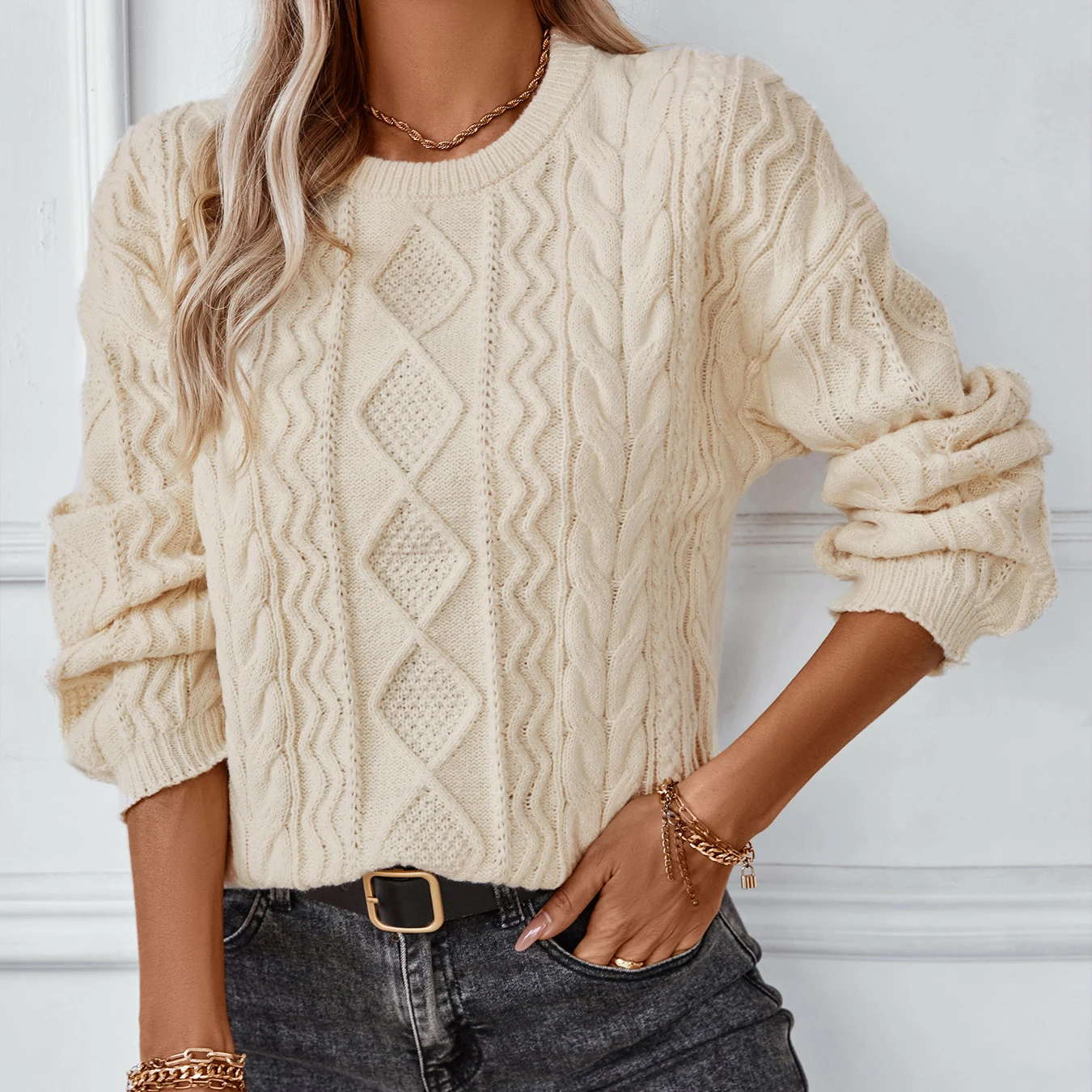 

Autumn Classical Twist Knit Pullovers For Women Casual Solid Color Long Sleeve Knitwear O-neck Loose All-matched Knitted Sweater