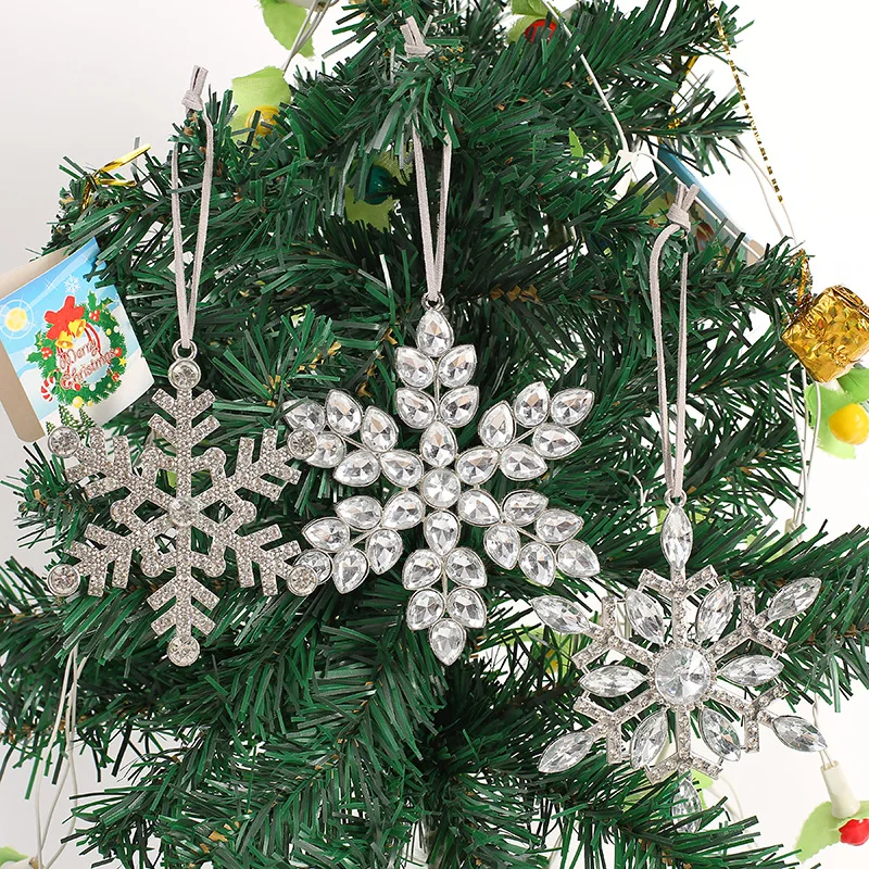 Colgante de copo de nieve de Navidad de simulación de diamantes de imitación completos, adorno colgante para árbol de Navidad, decoraciones para fiesta en casa de Año Nuevo