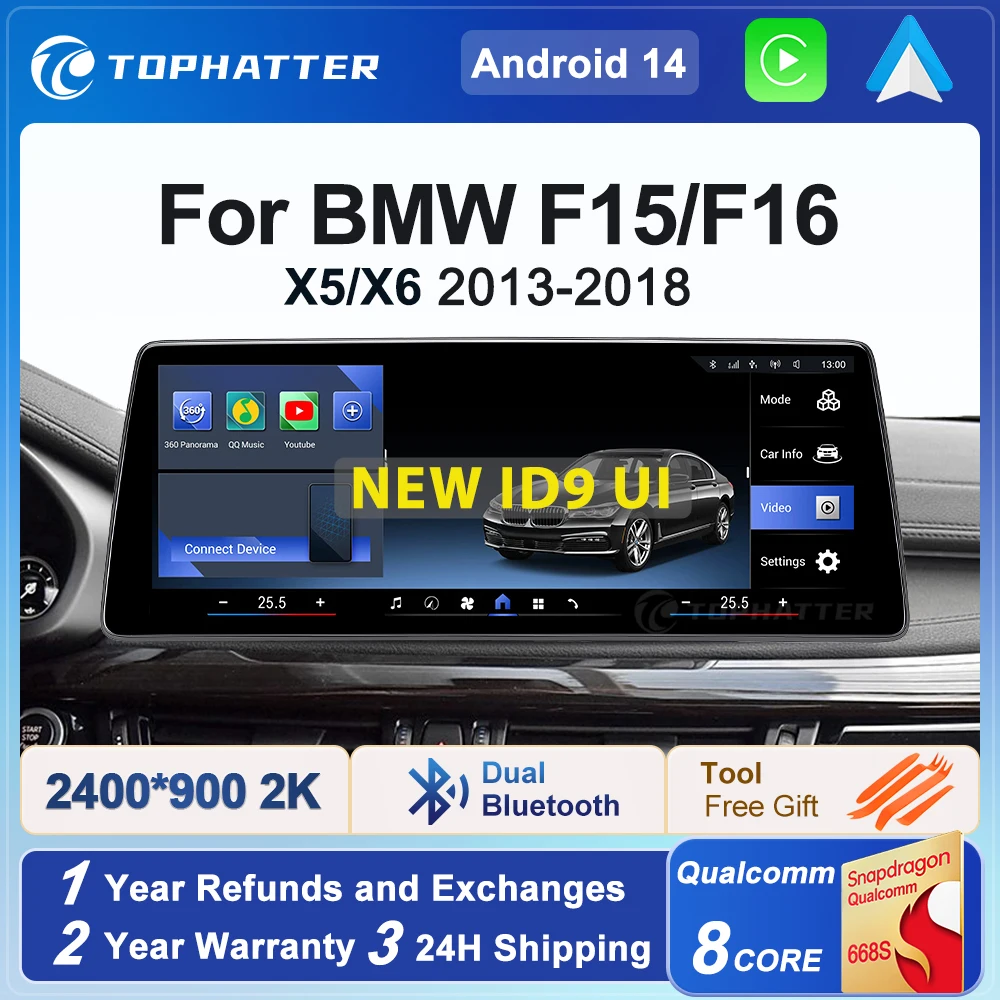 

Android14 F15 F16 CarPlay 12.3" 2K Car Radio For BMW X5 X6 X5-M X6-M Android Auto Multimedia 360 Cam 2.5D Player Navi Display