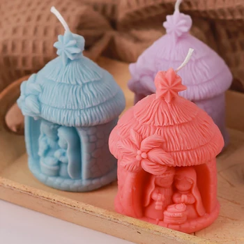 성교 성탄절 실리콘 캔들 몰드, 3D 스톤 하우스, 아로마 테라피 석고 비누, 에폭시 공예, 주조 곰팡이, 아기 생일 선물 