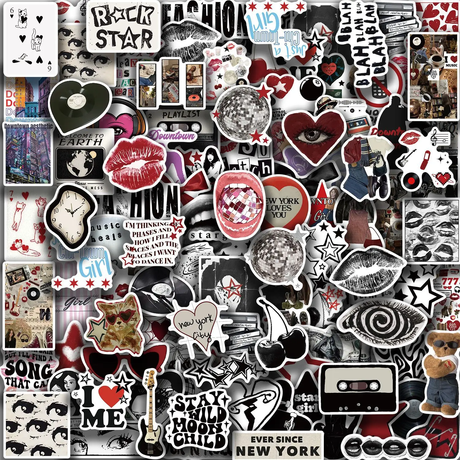100Pcs Multi-Style Y2K Downtown Girls Stickers, DIY Decor Decals for Guitar Notebook Fridge Kids Stationery Waterproof Stickers
