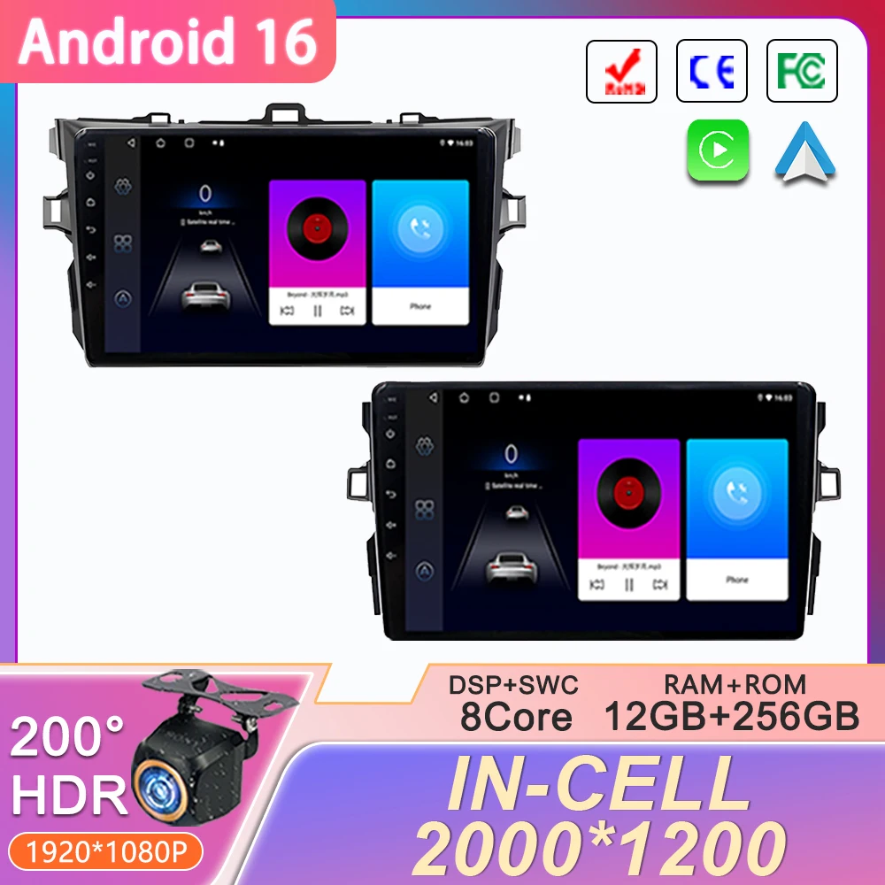 

Android 16 For Toyota Corolla E140/150 2007-2013 For Toyota Auris E150 2006-2012 Car play Auto GPS Radio Multimedia Video Player