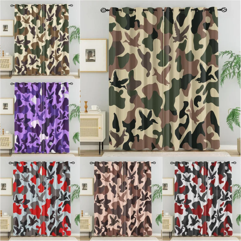 Blackout Curtains 2 Panels,Hunting Camo Duck Print Thermal Insulated Window Drapes for Bedroom Hunting Cabin Home Decor