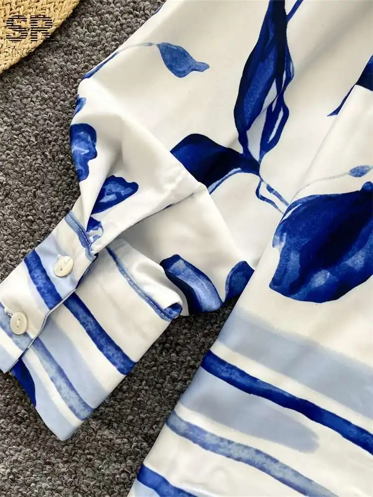 

BabYoung, весенняя блузка с принтом для пожилых людей, женские однобортные топы с длинным рукавом и воротником-поло, нежные свободные рубашки с цветочным принтом