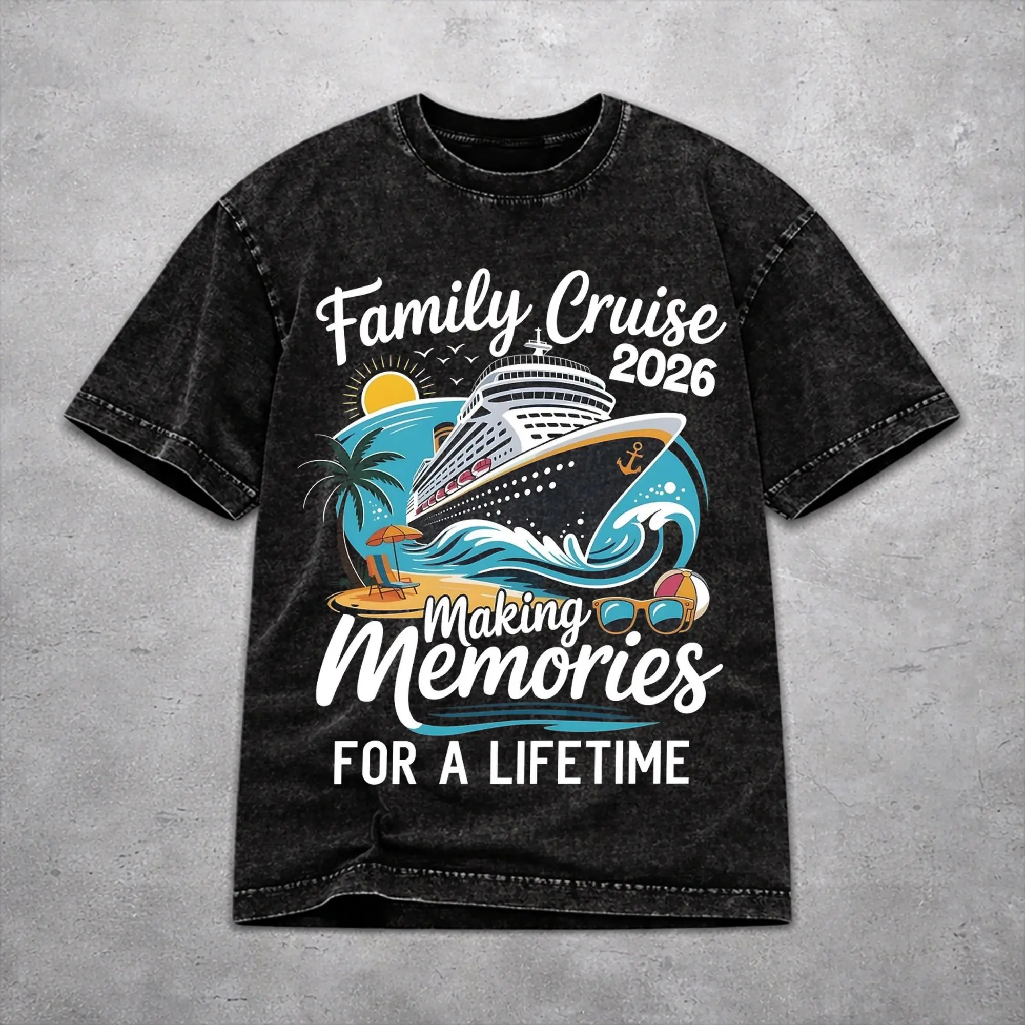 Women Men Family Cruise 2026  T Shirt Printed Washed Cotton Making Memories Together Harajuku Streetwear Outfit Tees