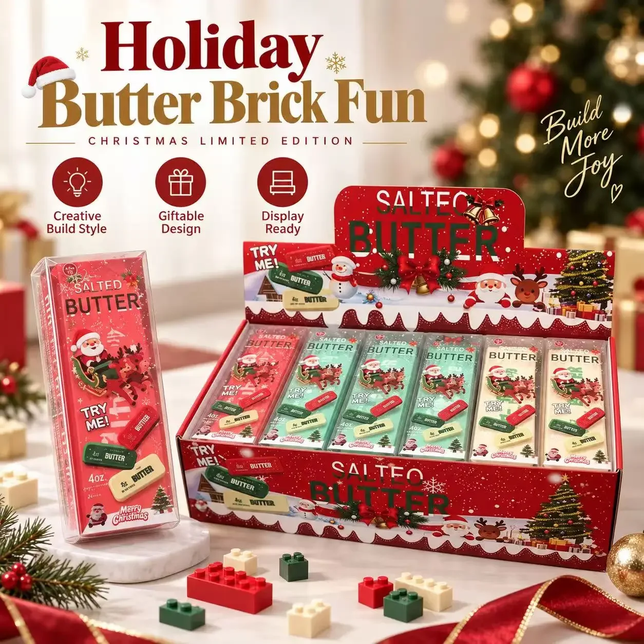 New Christmas Butter Stick Squishy Toy Building Block Fidget Toy Super Soft Slow Rising Squeeze Stress Relief Sensory Toy