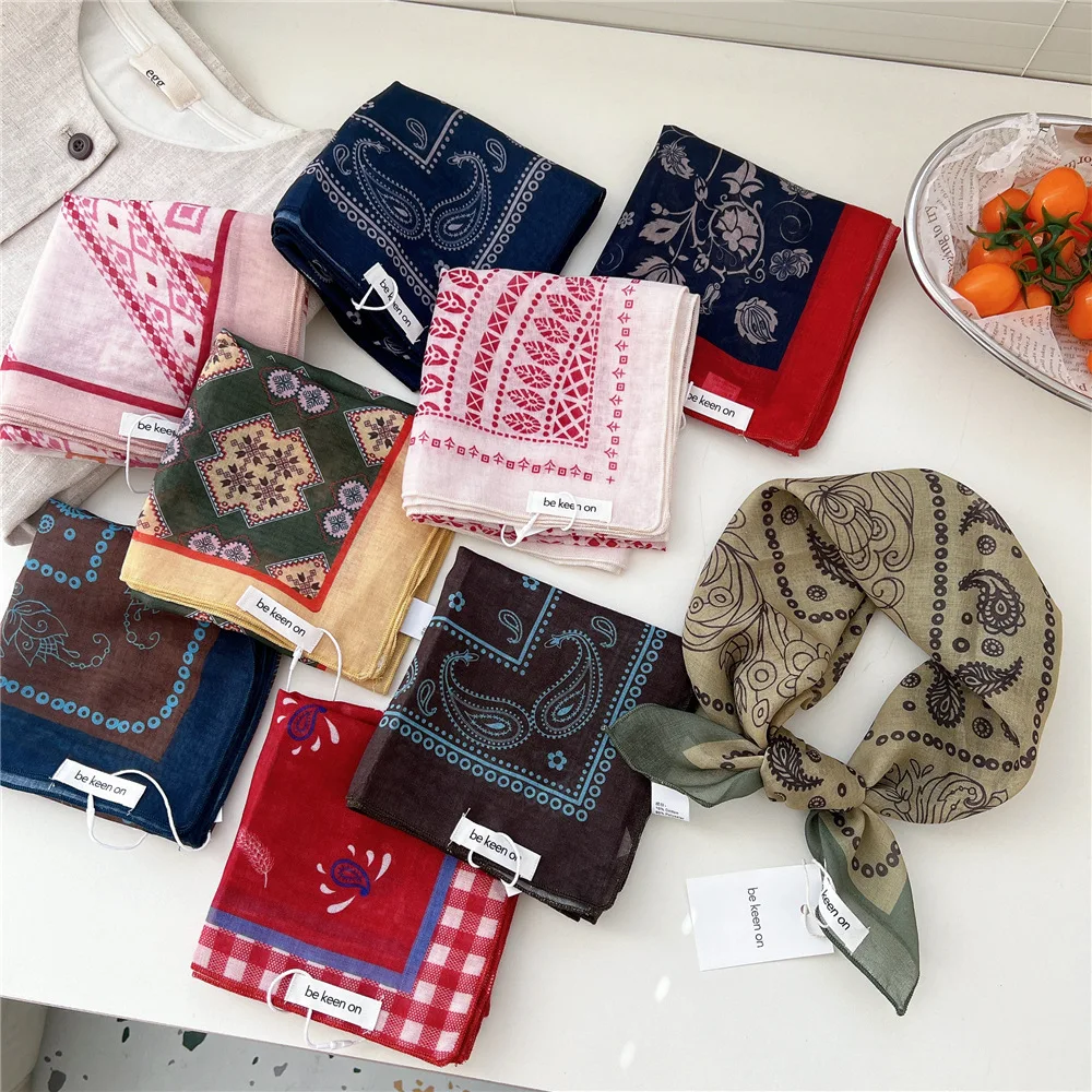 Square Scarf Paisley Cotton Linen Multicolor Breathable Soft Women Commute Neck Cover Headband Elegant Accessory