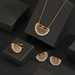 Hot Exquisite fan pendant Necklace Earrings Rings Jewelry Set Ladies Jewelry Fashion arabian Bridal Accessory Set Romantic Gifts