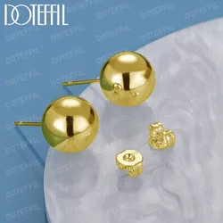 DOTEFFIL 18K Gold 8/10mm Round Smooth Solid Bead Ball Stud Earrings For Women Wedding Engagement Party Jewelry