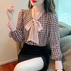 Long Sleeved Women's Chiffon Shirt Women's Autumn Clothing New Stylish High-end Top Autumn Shirt Printing Loose Vintage Elegant