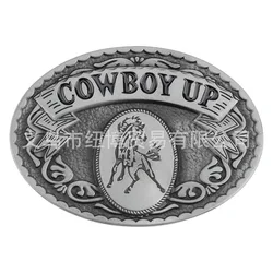 Mustang Pattern Man Belt Buckle Cowboy Up Letter