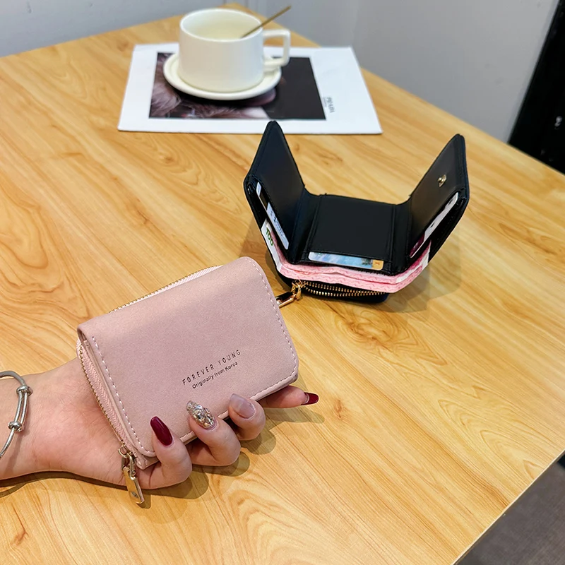 Solid Nubuck Wallet Women's Purse 2025 New Short Folding Simple Small Money Ladies Bag Multi-functional Coin Bag Female ultra